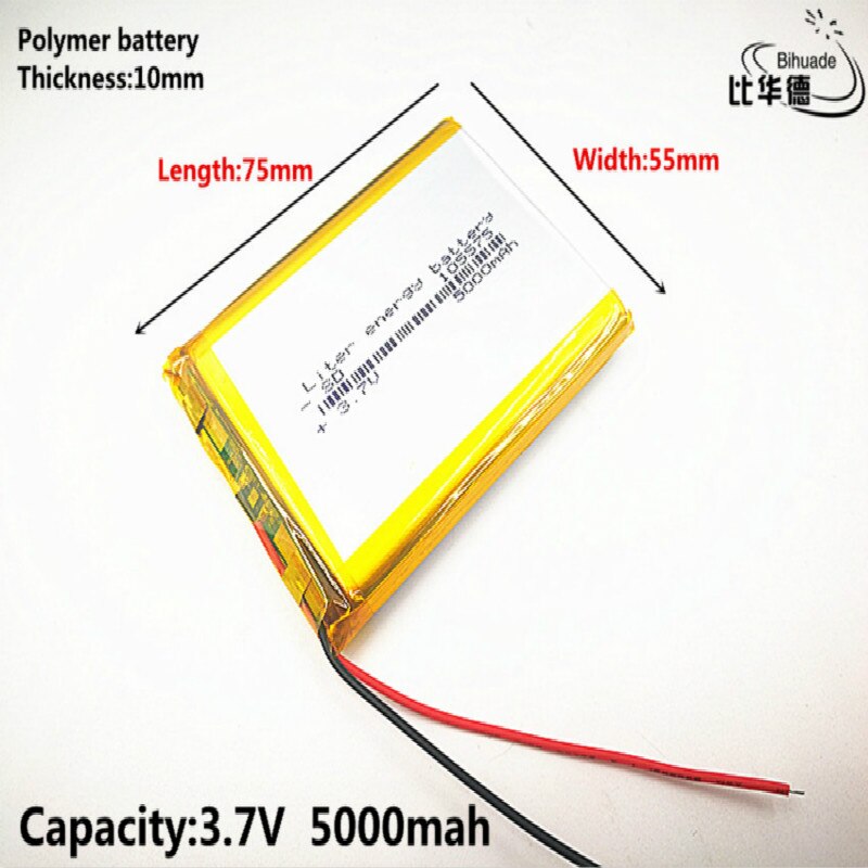 1 stks/partij 105575 3.7 V lithium polymeer batterij 5000 mah DIY mobiele noodstroom opladen schat batterij