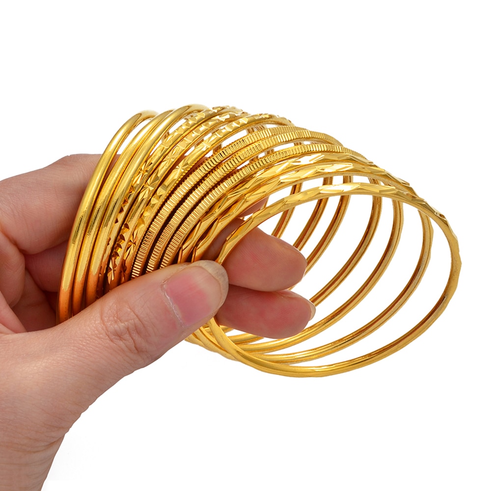 Anniyo (3 teile/los) afrikanisch Armreifen für Frauen Mädchen Dubai Arabisch Runde Kreis BangleBracelet Schmuck Äthiopischen Braut Hochzeit #018307