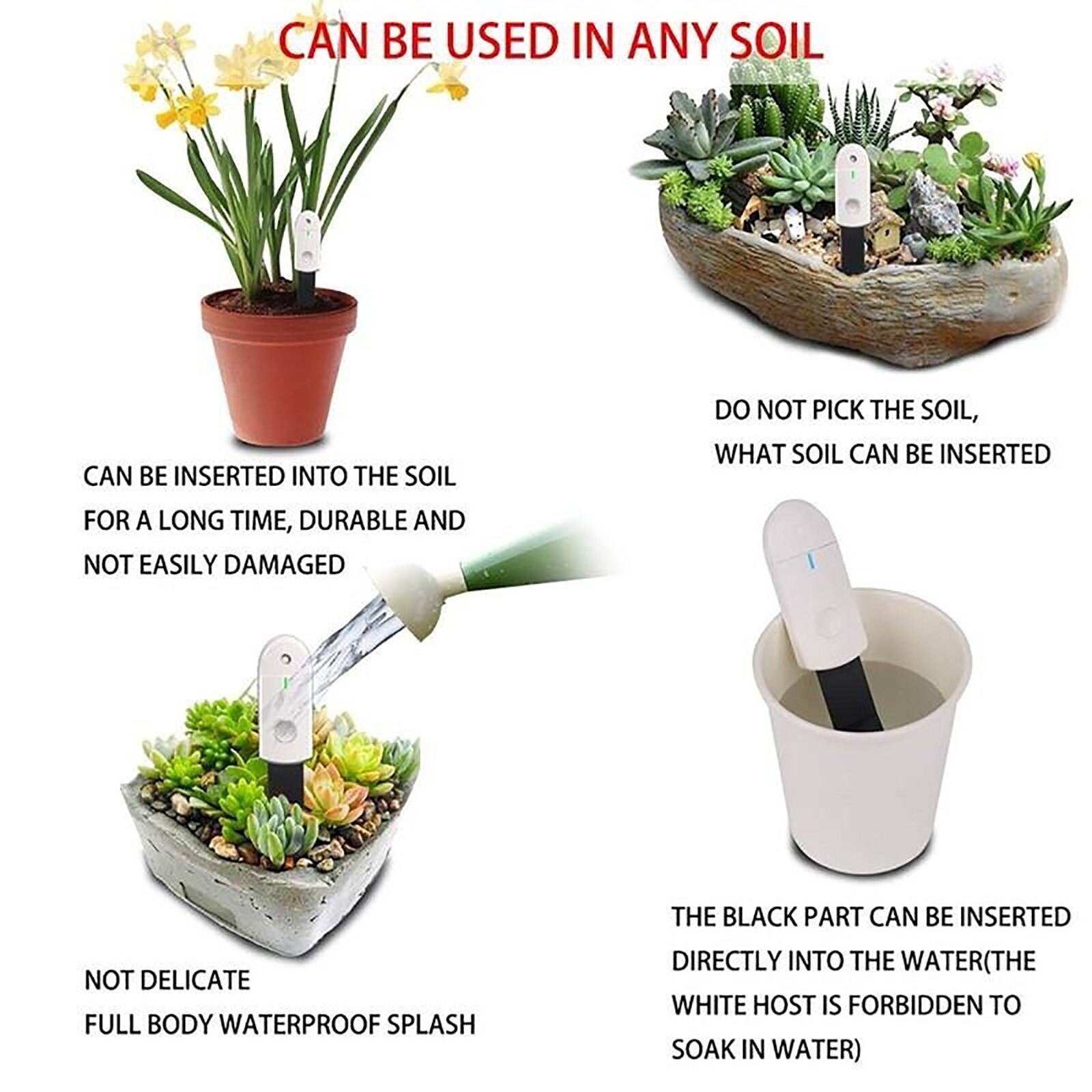 Soil Moisture Sensor Monitor Waterproof Compact Indicator Light Soil Hygrometer Humidity Plants Flowers Moist Testing Instrument