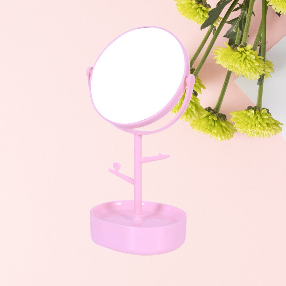 Tafelmodel dubbelzijdige make-upspiegel, make-upspiegel met draaibare make-upspiegel en opbergvak voor haaraccessoires (versterkende