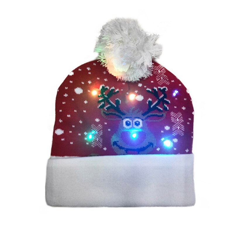 Gorro de lana de punto con luz LED de Navidad gorro de calavera destellante de Reno para de árbol DXAE: 2