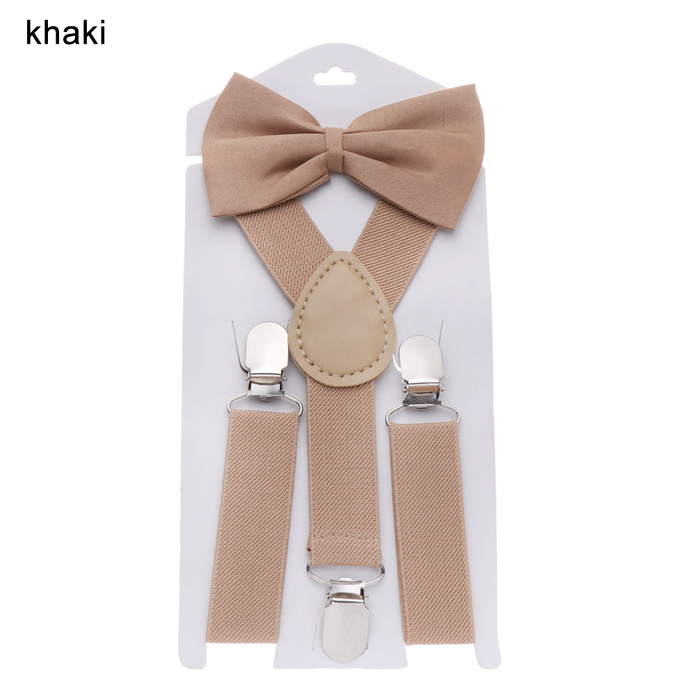 Kids Elastic Suspenders Bow Tie set Matching Tuxedo Suit Unisex Boy Girl Bowtie Wedding Costume Adjustable Y-Back Brace Belt: Light Grey