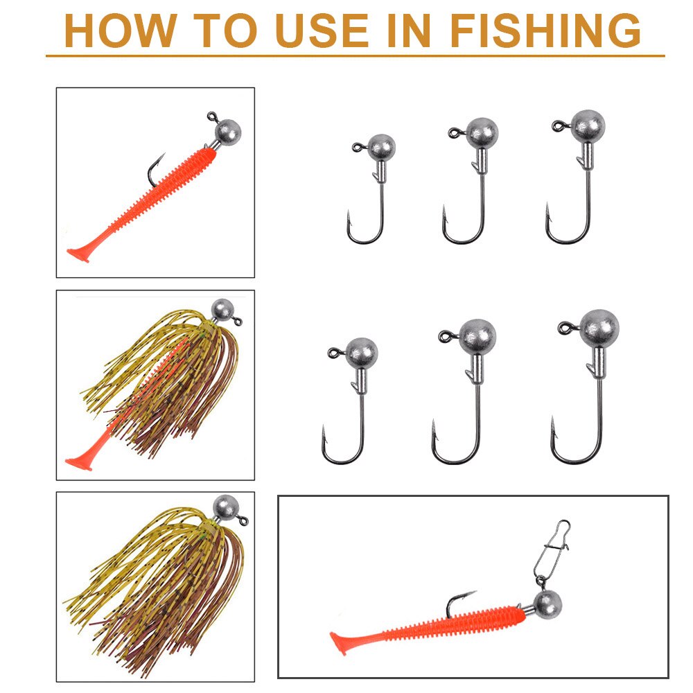 100/58/20Pcs Lead Jig head Crank Fishing hooks Jigging head Soft worm bait Trout Bass Leader Jigs Rig Saltwater Barbed Fishhooks
