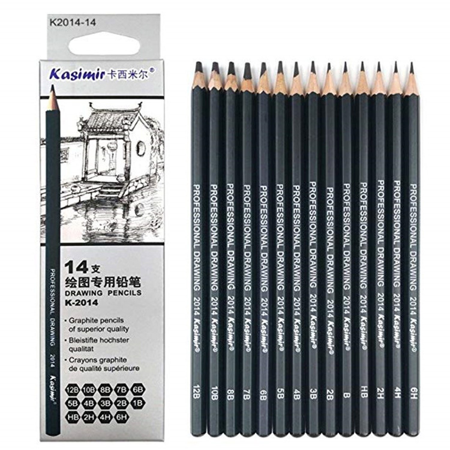 14pcs Sketch Pencils Set 6H-12B Art Sketching Drawing Graphite Pencils for Artist Studens Adults