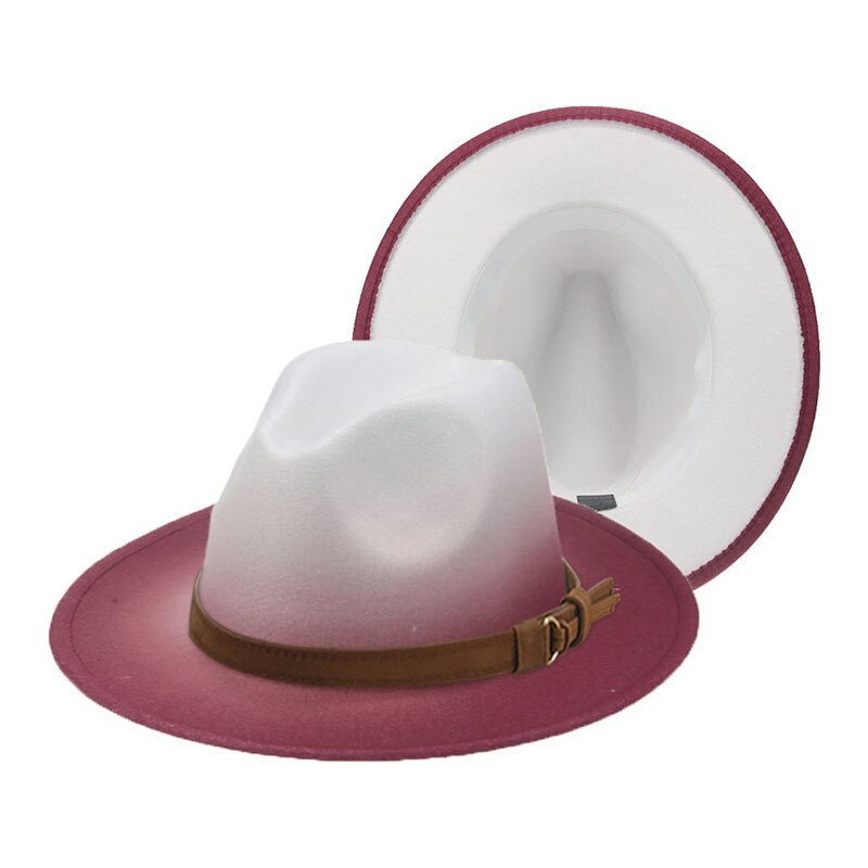 Women's Hat Fedora Gradient Color Red Blue Patchwork Men Hat Casual Belt Hip Hop Panama Winter Hats for Women Sombreros De Mujer: red1