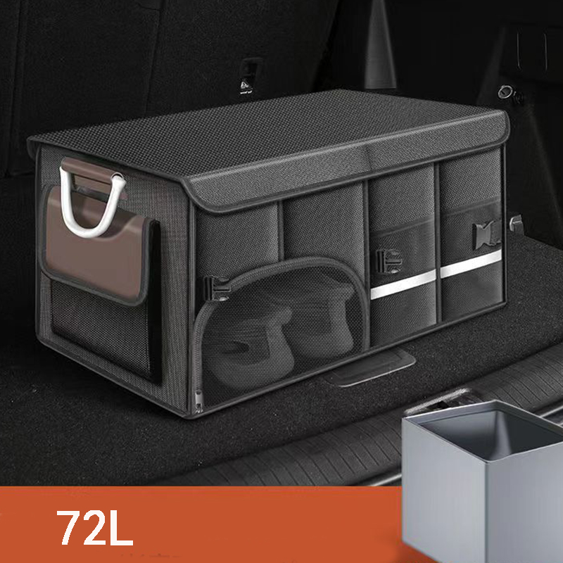 Car trunk foldable luggage storage box waterproof Oxford cloth 112L large capacity camping/fishing car storage box for easy carr: Beige