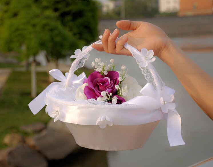 Satin og blonder kurv til bryllup blomst pige eller kurv cestas de casamento