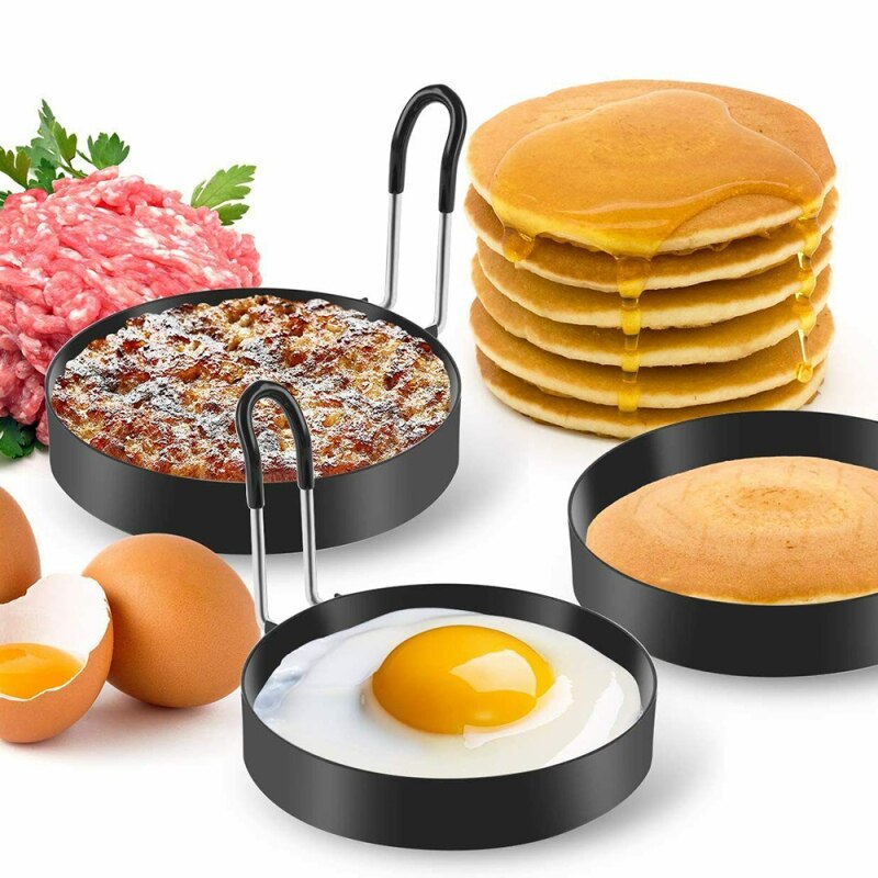 Egg Shaper Nonstick Stainless Steel Fried Egg Shaper Pancake Ring Circle Mold with Handle Round Shape Kitchen Tools Accessories