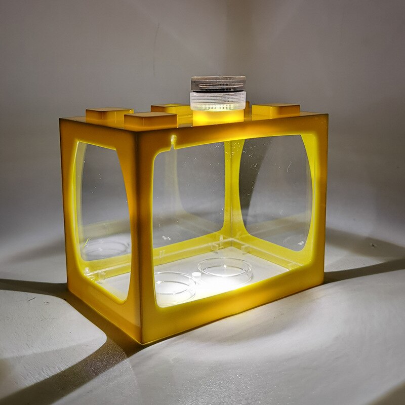 Small aquarium ecological tank micro landscape Mini Aquarium Tropical fish aquarium with LED light fish aquarium: F001-Colorful lamp