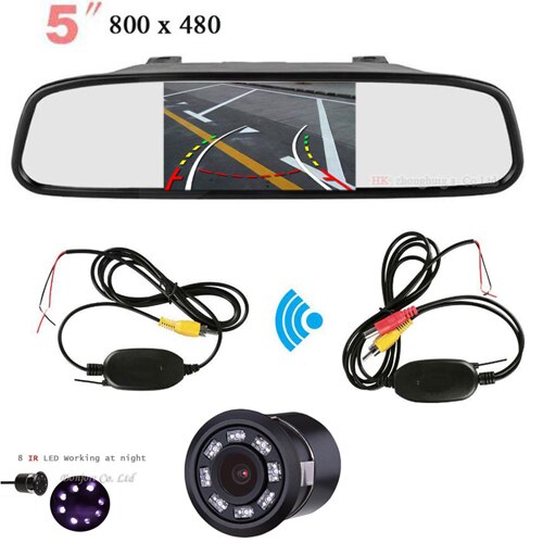 Intelligent Dynamic Trajectory Tracks Rear View Camera HD CCD Reverse Backup Camera + Hd 5 inch Monitor Parking Assistance Kit: 3 in 1 Kit