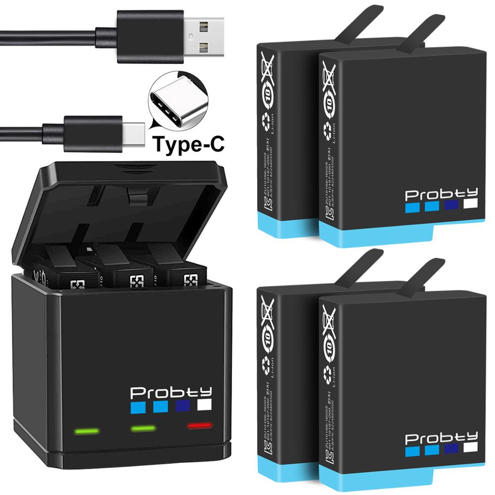 Probty 3 Slots Battery LED Charger Storage Box or Battery for GoPro Hero 8 7 6 Black Camera Accessories: 4BatteryWithCharger