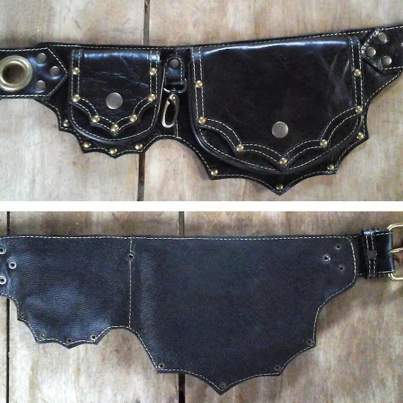 Medieval Steampunk Utility Pouch Bag Viking Knight Pirate Costume Men Women Vintage Accessory Antique Belt PU Leather Wallet: black