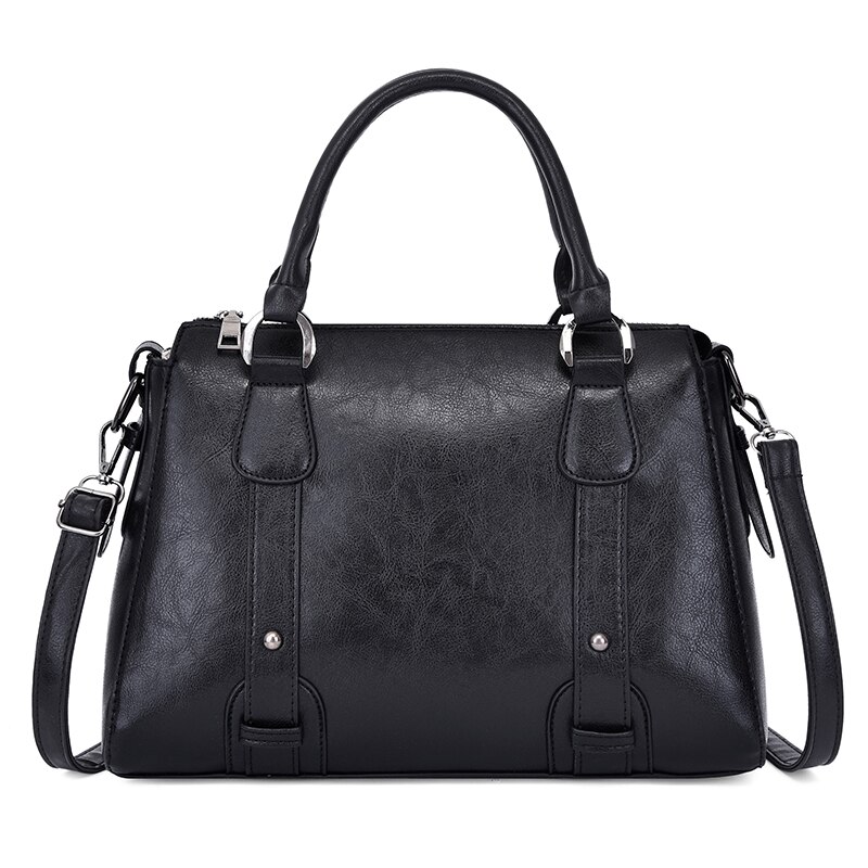 Marken-damen-schultertasche, damenhandtasche aus pu-leder, retro-umhängetasche, motorrad-umhängetasche: Schwarz