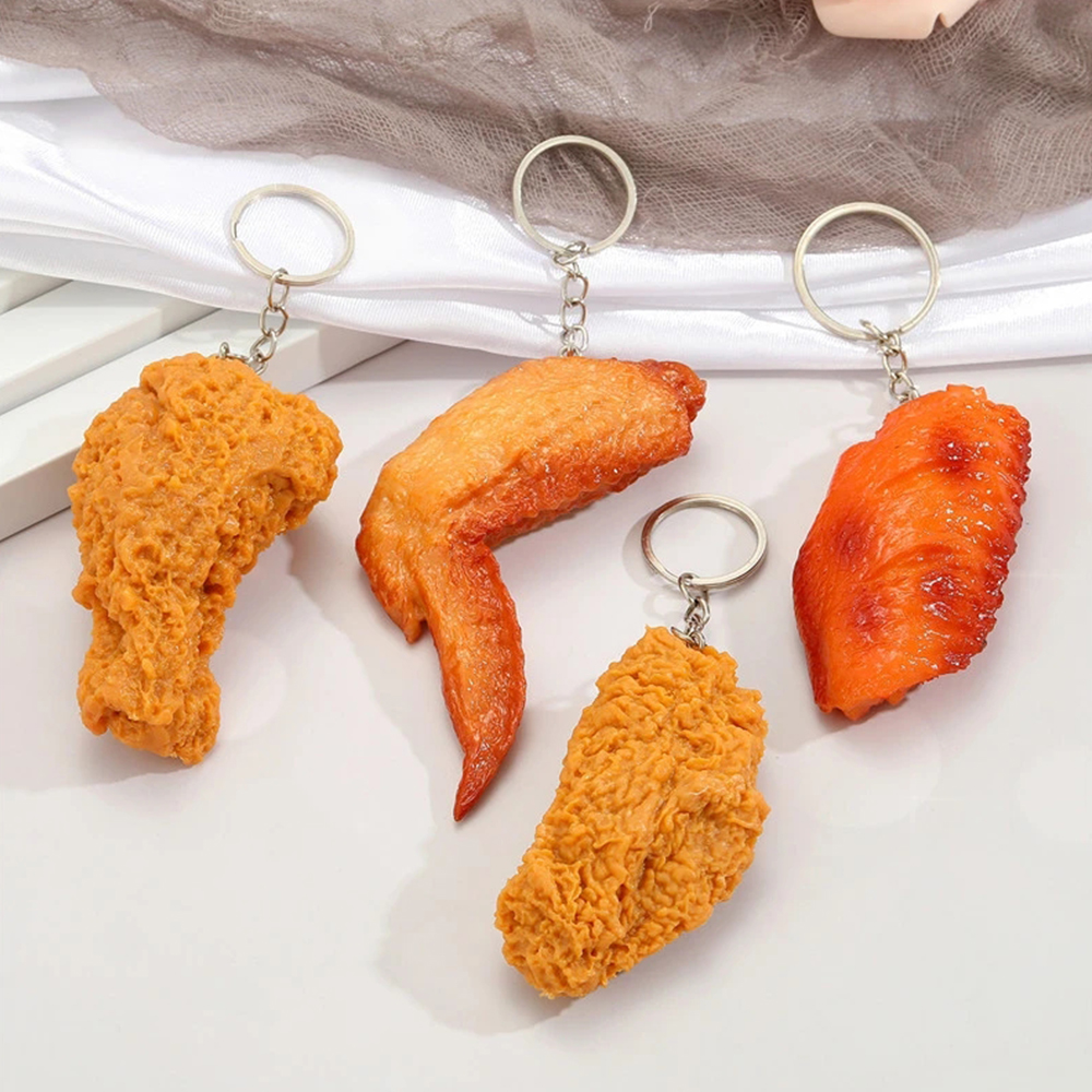 Grappige gebakken kip been kippenvleugel sleutelhanger creatieve mini simulatie voedsel hanger met sleutelhanger voor handtas portemonnee accessoires