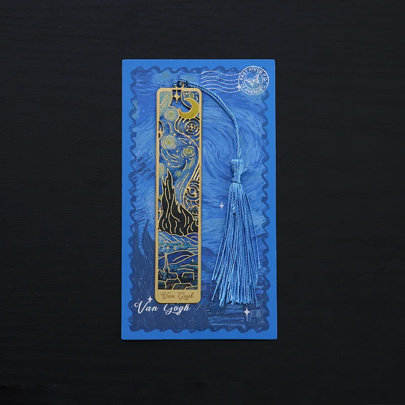 Marcapáginas de Metal hueco, exquisitos marcos de libros rectangulares, paisaje, flor, pintura al óleo, estilo, papelería de lectura para estudiantes y niños: green