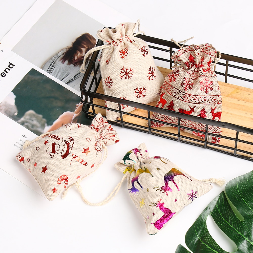 Portable Drawstring Bags Girls Draw Pocket Women Travel Pouch Christmas Print Jute Bags Drawstring Pouch