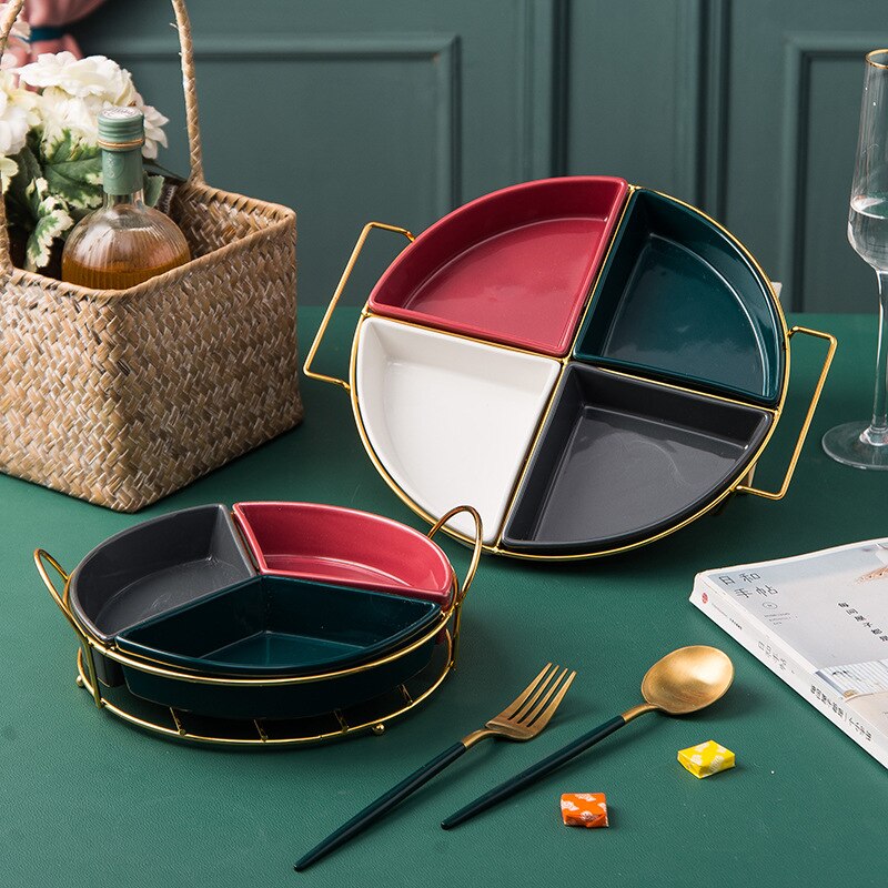 Northern European Style Ceramic Fruit Plate Color Glaze Dividing Plate Household Snack Plate Nut Plate Dry Fruit Box