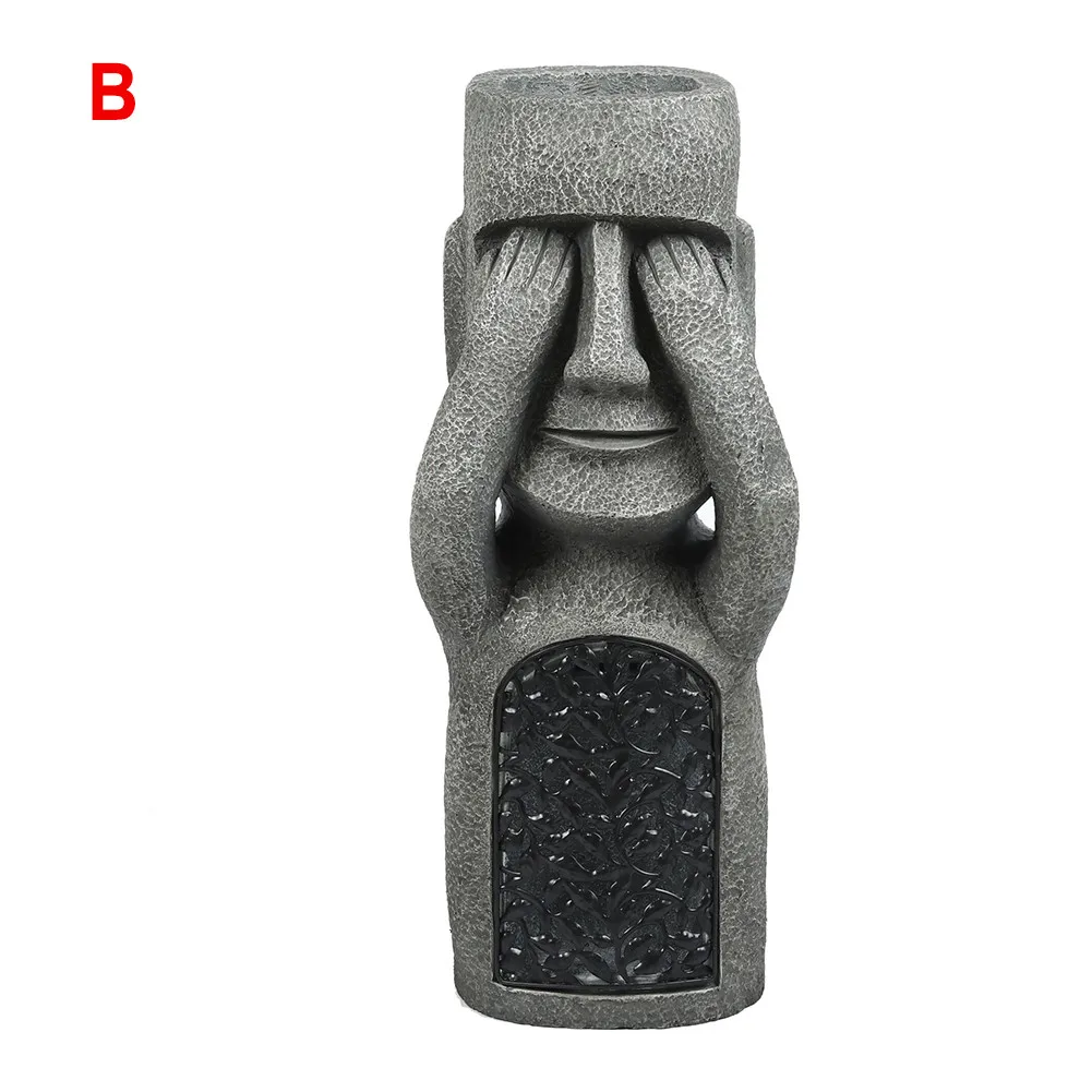 See Hear Speak No Evil Garden Easter Island Statues Resin Sculpture Outdoor Decoration Home Vase Statue Decor Figurine: b