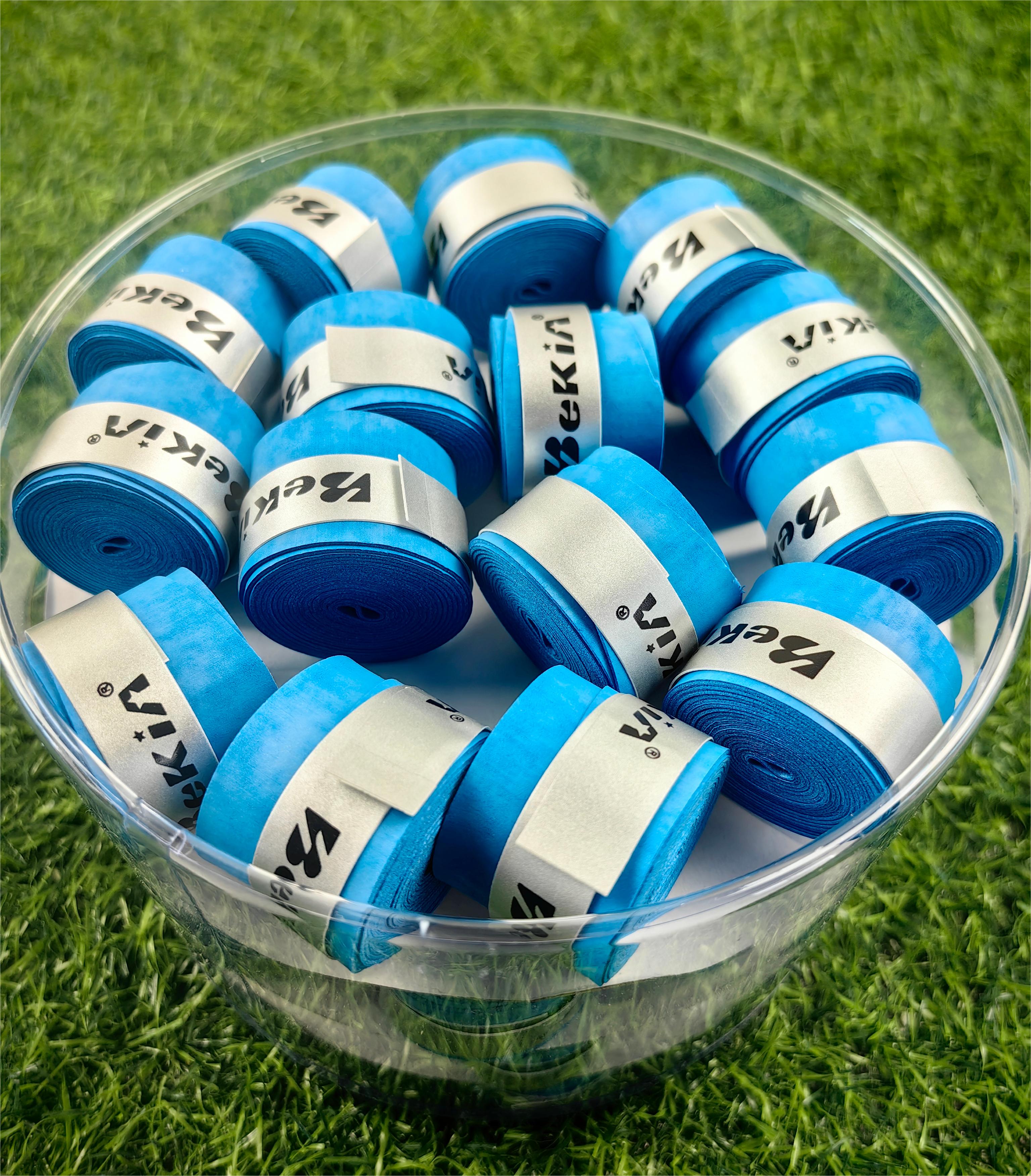 60 kpl/pakkaus kuiva tennismailan kahva liukumaton hikeä imevä suojus tapit sulkapallokahvat mailan tärinäsuoja hikinauha: Sininen