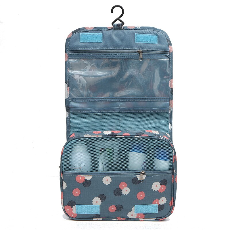 Bolsas de cosméticos neceser Portátil Bolsa de maquillaje bolsa de viaje de lavado plegable colgante estuche de almacenamiento con cremallera organizador impermeable: Blue Flowers