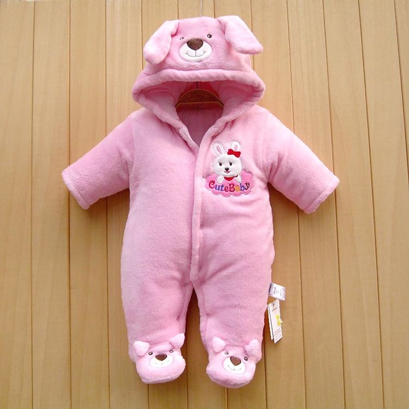 Winter fleece baby rompers, dikke katoenen kleding met capuchon, newbron jongens meisjes meninas, down snowsuits, baby's jumpsuits