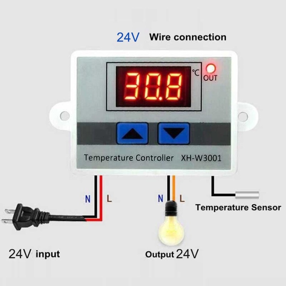 Digital LED Temperature Controller 24V Thermostat Switch Waterproof Probe Wire Connect High Sensitivity Temperature Sensor