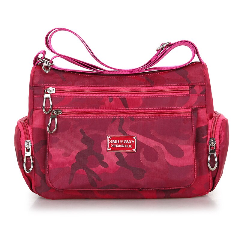 Camouflag Mode Vrouwen Schoudertas Messenger Bag Waterdichte Nylon Oxford Crossbody Tas Handtassen Grote Capaciteit Reistassen: Rood