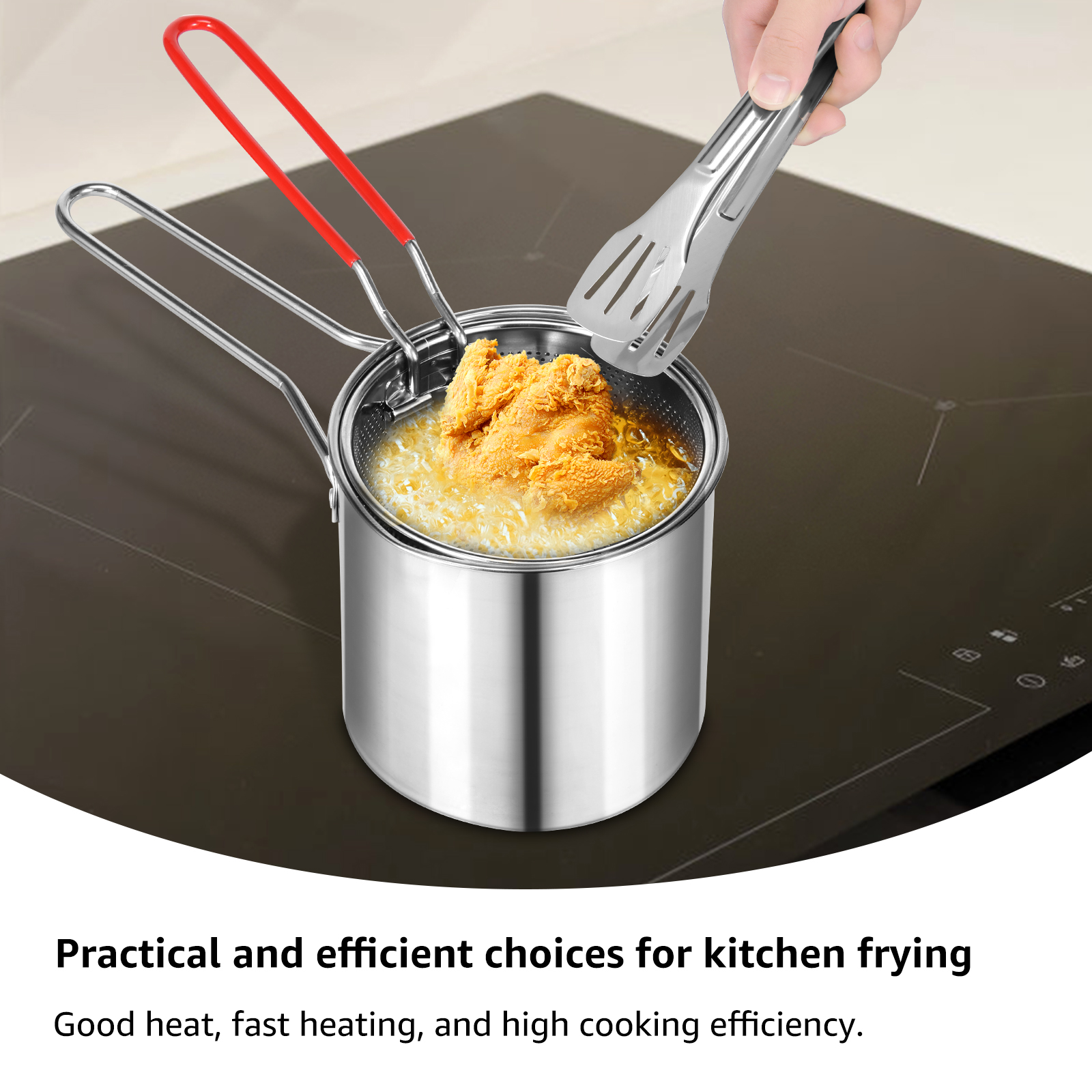 Friteuse en acier inoxydable avec panier et couvercle, passoire à pâtes, marmite jetable pour frites et poisson
