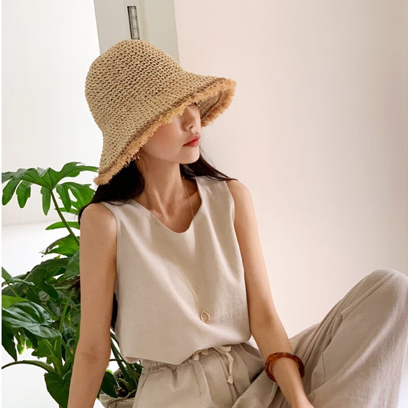 Damhatt sommar halmhattar panama bucket cap solhattar uv-skydd panama floppy beach hattar dam rosetthatt chapeau femmel