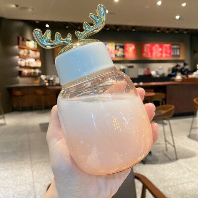 Söt vattenflaska för tjejer studenter barn kawaii genomskinligt glas vatten kopp skrubba drinkware flaska med rep lock: Gul