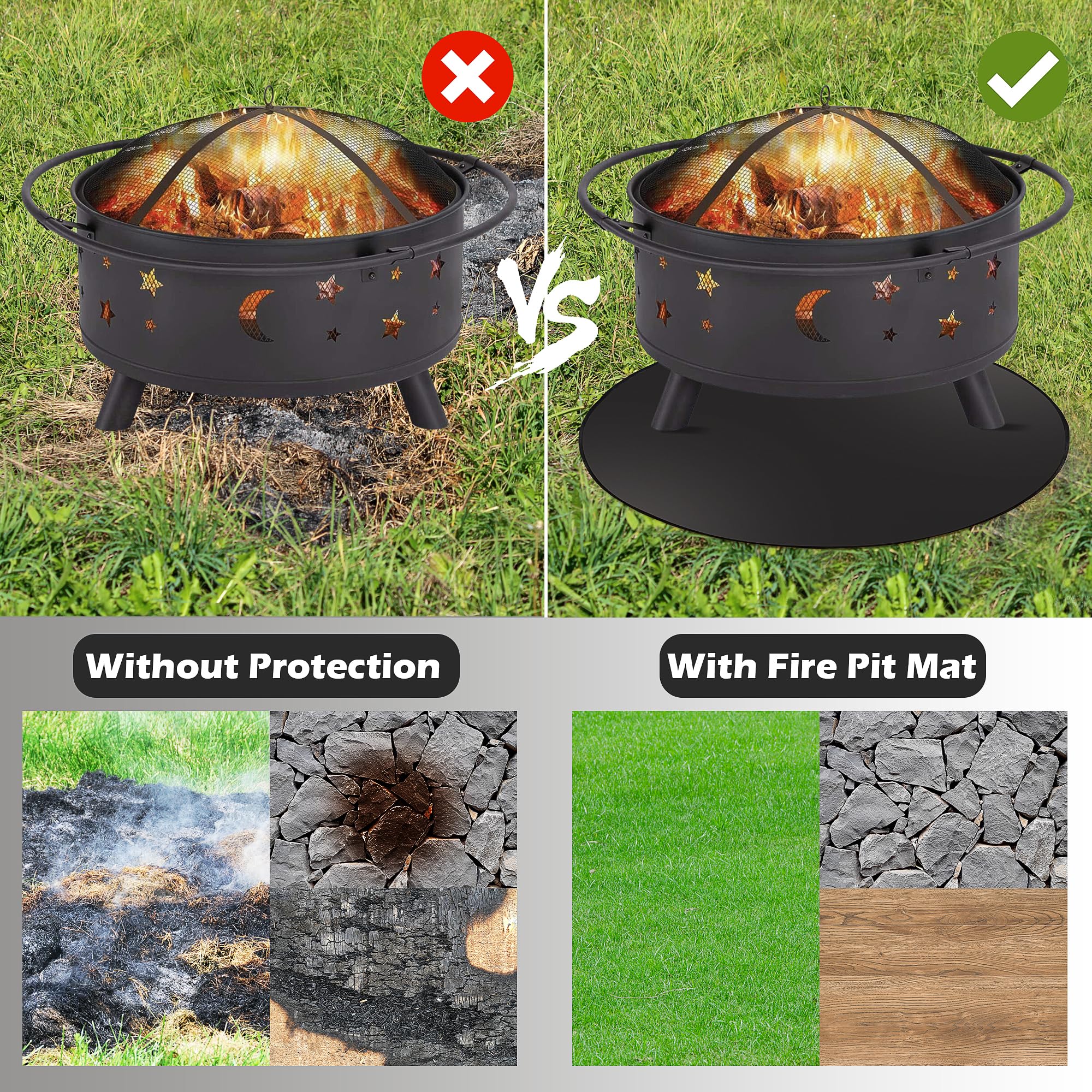 Round Fireproof Mats for Under Grill 3 Layers Pads to Protect Your Outdoor Decks Patios Surfaces Durable Fire Pit Mats for BBQ