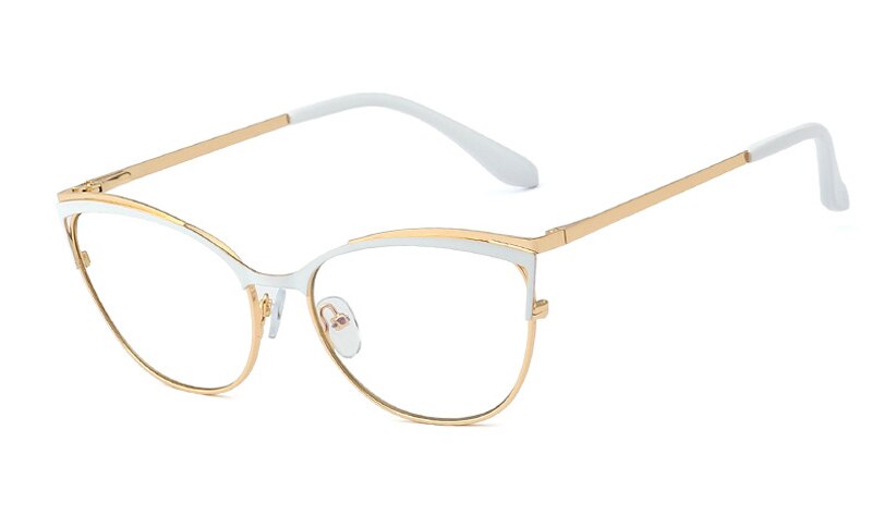 Peekaboo-Gafas de para mujer, anteojos a la con forma de ojo de gato, marco de metal dorado, gafas graduadas, accesorios femeninos, artículos de rosa y verde: white gold frame