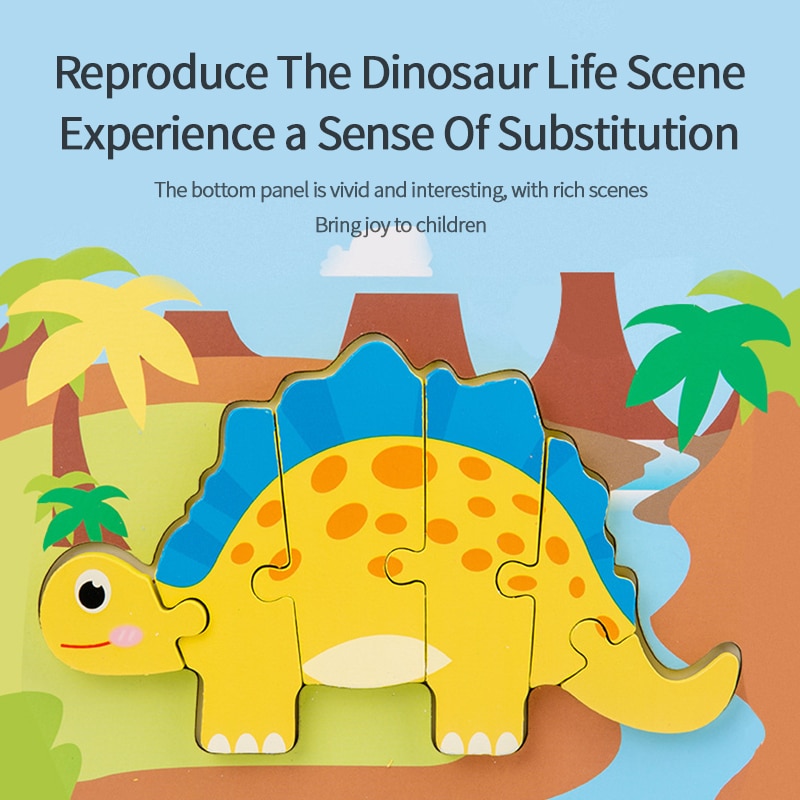 Let'S Make 1PC Montessori Toys Wooden Dinosaur Puzzle Cartoon Early Educational Baby Toy Wood Puzzle Toys