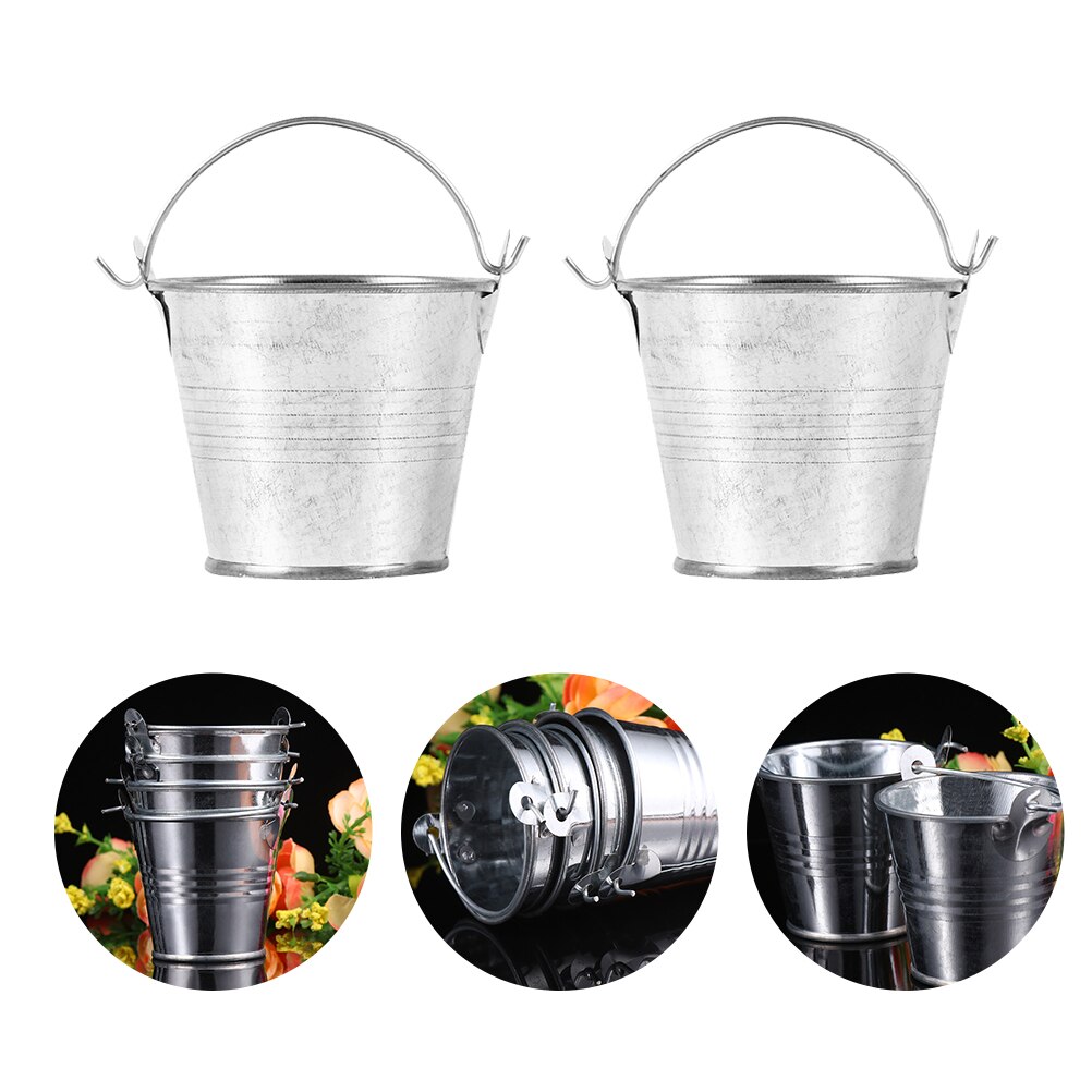 12Pcs Simple Iron Bucket Iron Bucket With Handle Metal Bucket Garden Decor for Garden Home Decor Adorn: Silver