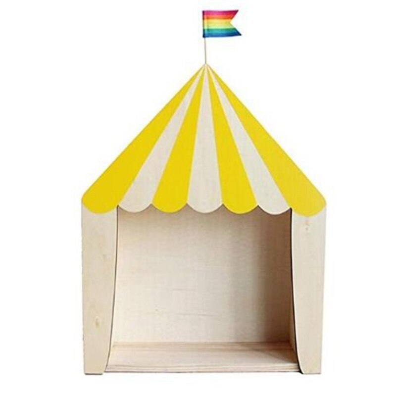 Ins Circus Wood House Storage Shelves Handmade Kids Bookends Wooden Ornaments Children Room Decoration Organization Wall Shelf: Yellow