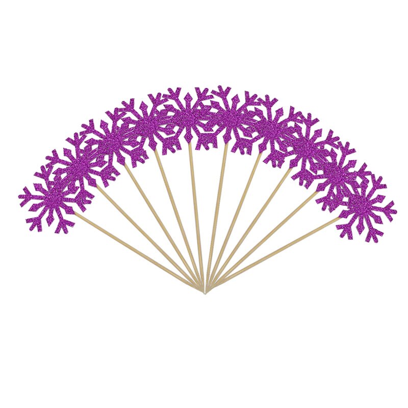 50 stuks sneeuwvlok cupcake toppers taartvlaggetjes voor kerstversiering, bruiloft, verjaardag, babyshower benodigdheden: S07