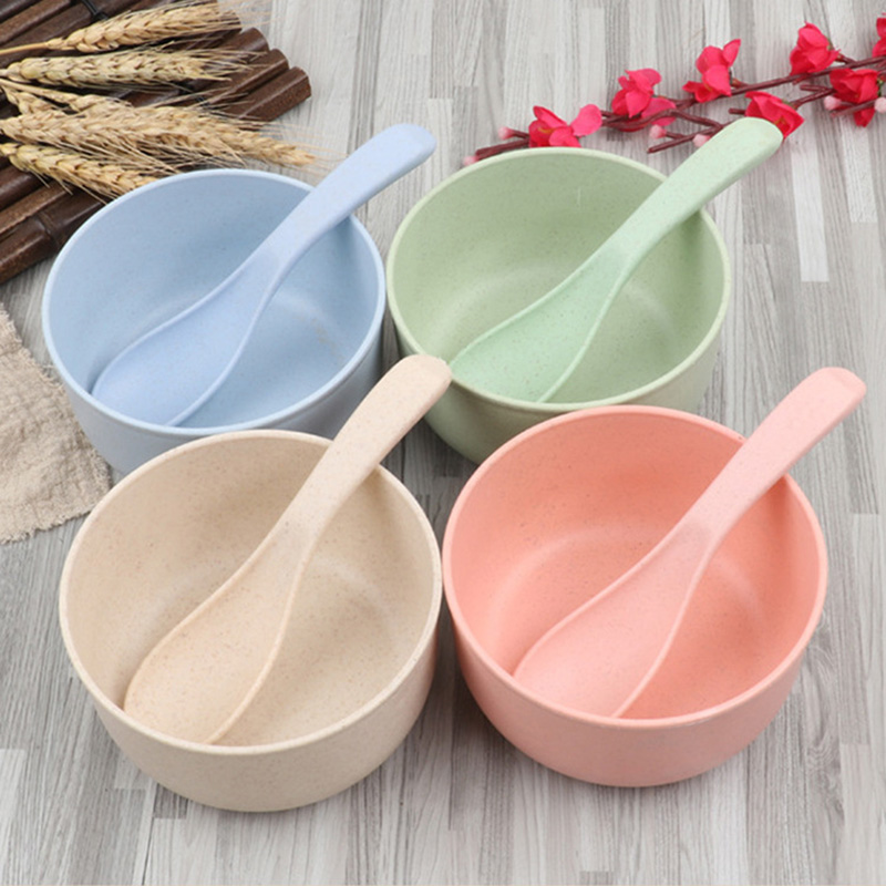 Conjunto de talheres de alimentação para bebês, eco-friendly, tigela infantil, pratos com colher, cor sólida, material de jantar mbg0467