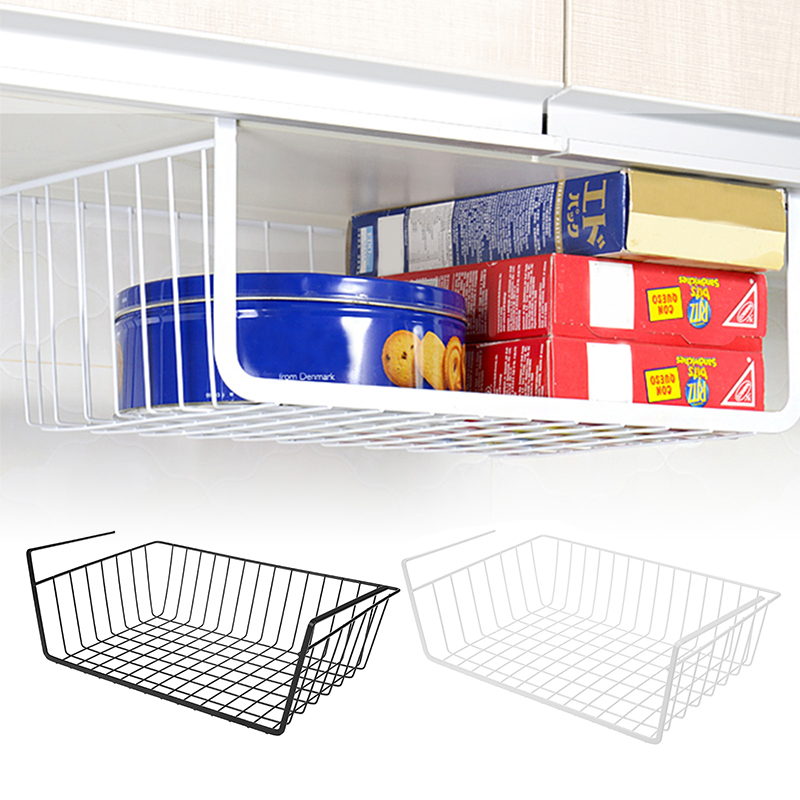 Iron Mesh Shelf Basket Cabinet Cupboard Door Organizer Rack Closet Holders Hanging Under Shelf Storage Basket Rack Organizer