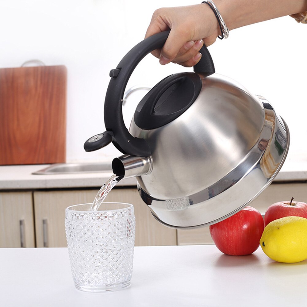3L Teapot Rustproof Large Capacity Ergonomic Handle Whistling Tea Kettle Stainless Steel With Push Button Stovetop Anti Scald