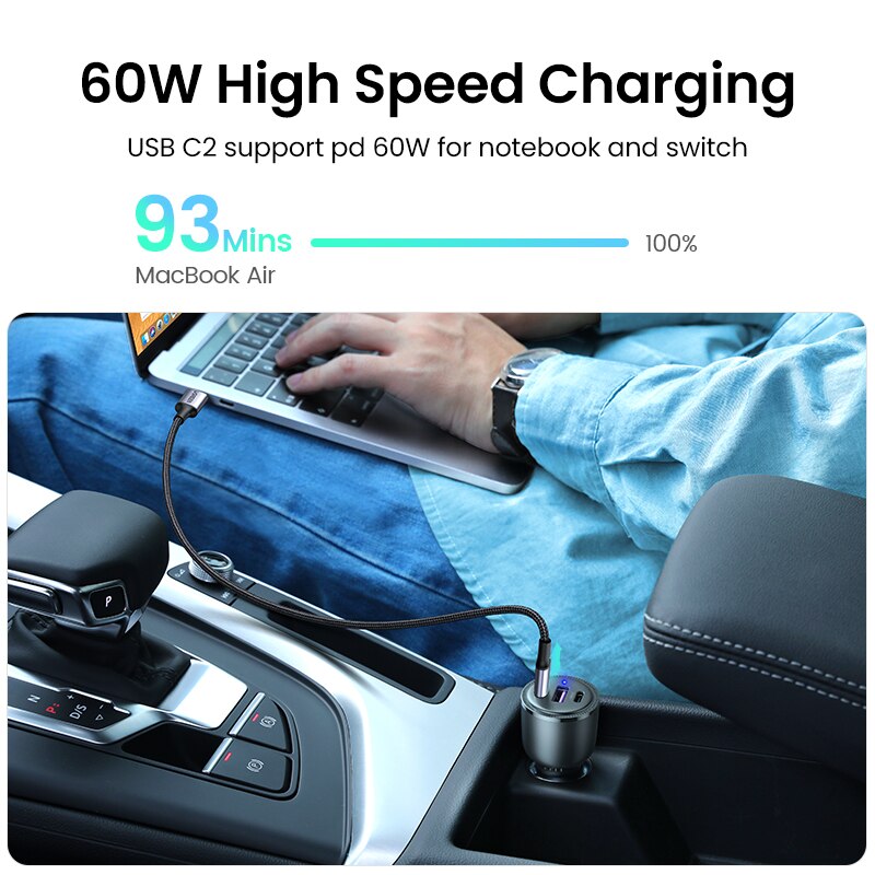 UGREEN 69W Car Charger USB Type C Dual Port PD QC Fast Charging For Laptop Car Phone Charger For iPhone 13 12 Pro Samsung Xiaomi