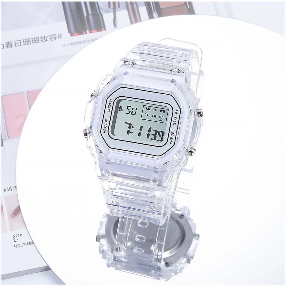 YIKAZE LED Digital Watches for Boys and Girls Transparent Strap Student Electronic Watch Waterproof Alarm Clock Kids Sport Watch: Pink
