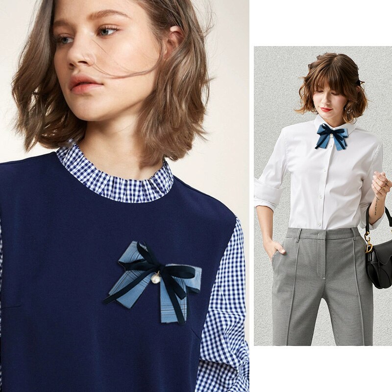 Vrouwen Bruidegom Pak Strik Stropdas Kraag Overhemd Strikje Parel Dames Strass Lint Bowtie Das: Blue