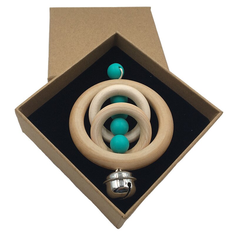 Baby Speelgoed Rammelaars Voor Pasgeborenen Bed Bel Houten Ring 0-12 Maanden Beuken 1Pcs Hout Bijtring Educatief Speelgoed voor Childrens: dark green-with-box