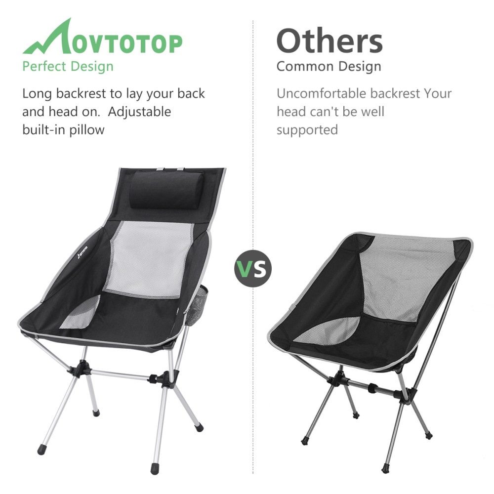 MOVTOTOP Folding Camping Chair Mesh High Back Ergonomic Armrest Beach Chair 45x87x100