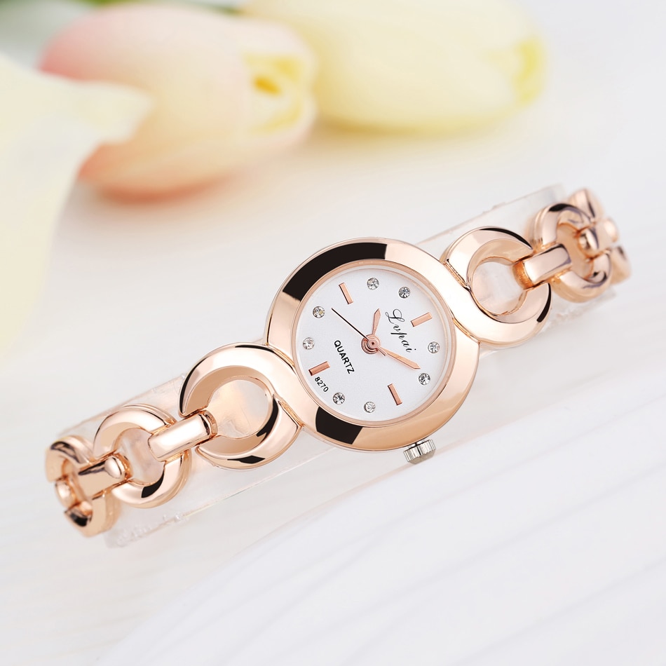 Lvpai Brand Rose Gold Luxury Women Dress Watches Girls Quartz Watch Bracelet Watch Ladies Crystal Round Wristwatch