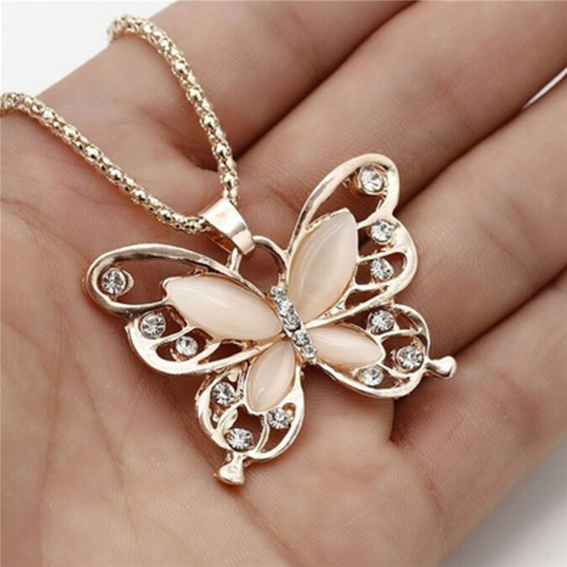 Rose Gold Acryl Kristall 4CM Große Schmetterling Anhänger Halskette 70CM Lange Kette zur Seite fahren Schmuck Für Frauen