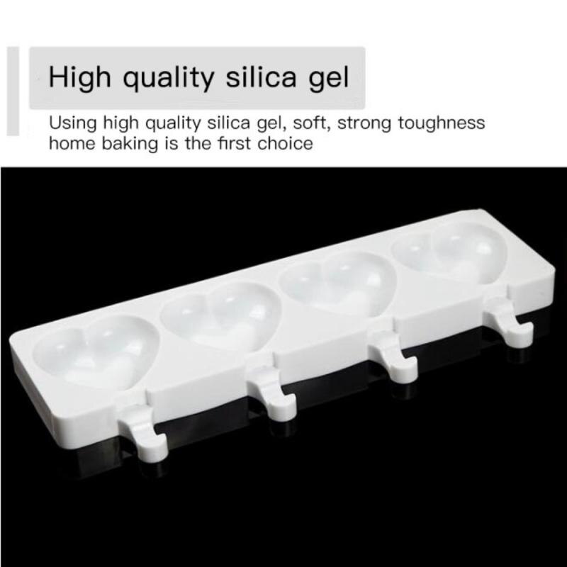 4 Hole Heart Shape Ice Cream Molds Love Heart Large Size Silicone Mold Uice Popsicle Ice Cream Frozen Mold Summer Kitchen DIY