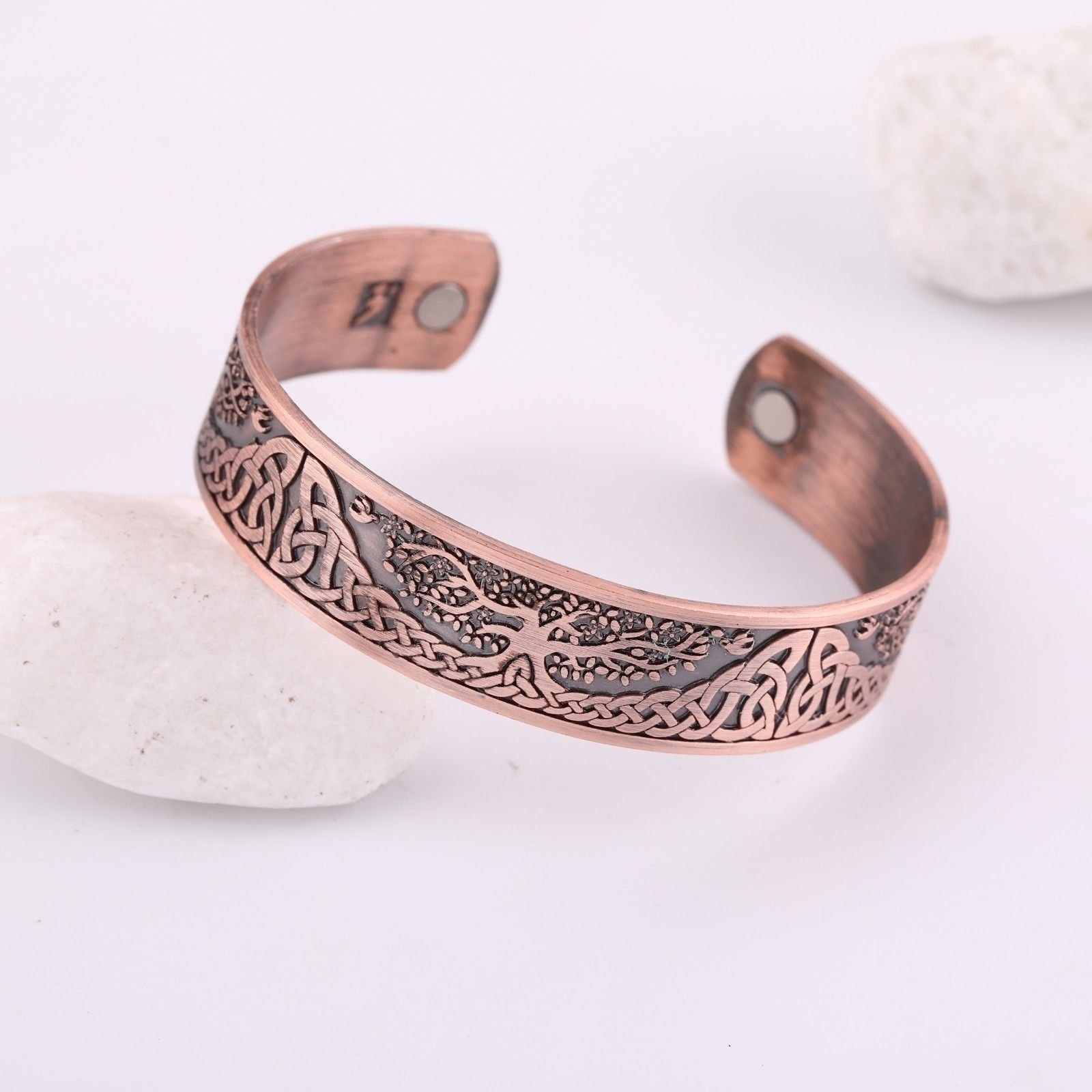 Viking vida árvore gravado manguito pulseira magnética saúde aberto pulseira para homem jóias: Cor de rosa de Ouro
