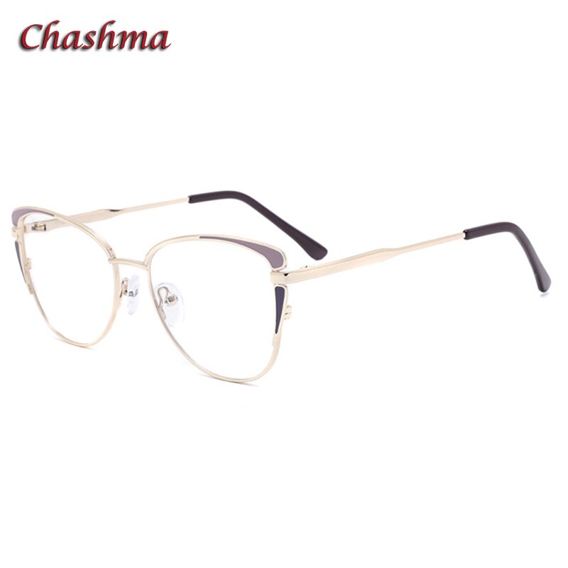 Chashma-gafas de sol con de ojo de gato para mujer, lentes ópticas graduadas, a la , antirayos azules, para fotos, color gris: Gold Purple
