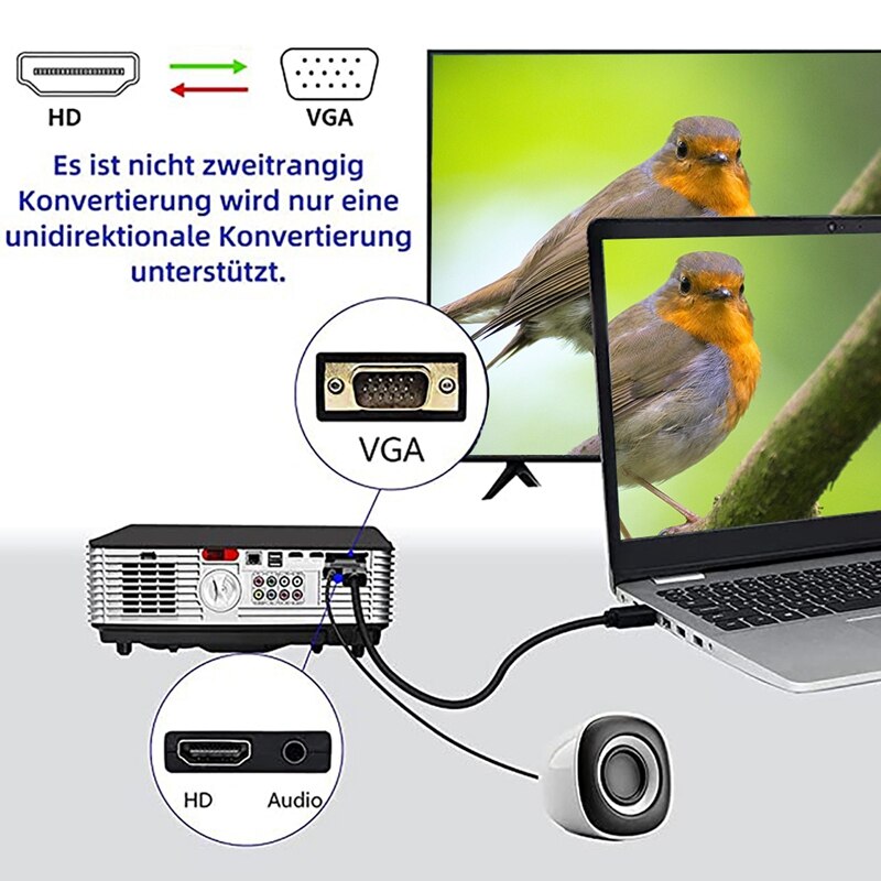 HDMI-Compatible Female To VGA Male Converter With Audio Cable+Power Cable Support 1080P Signal Output VGA HD Adapter